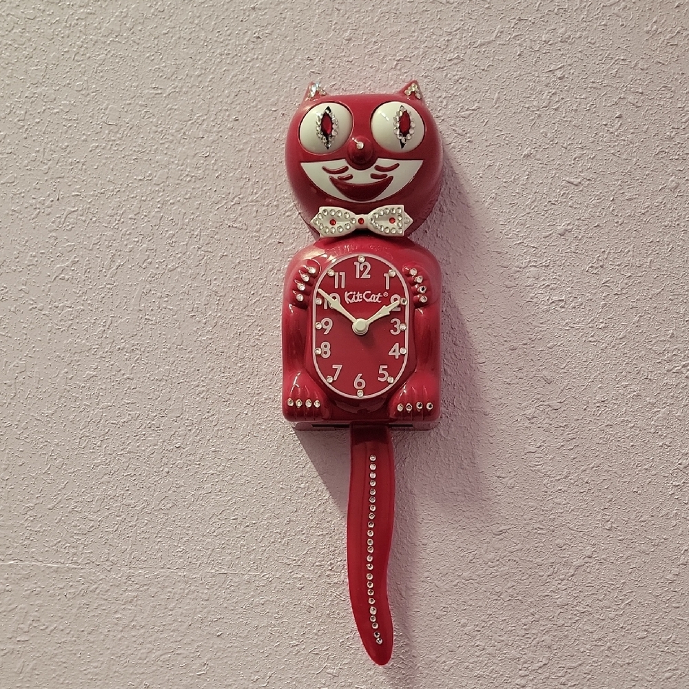 Jeweled Cranberry Red Kit-Cat Klock clock RARE Vintage - Picture 2 of 5